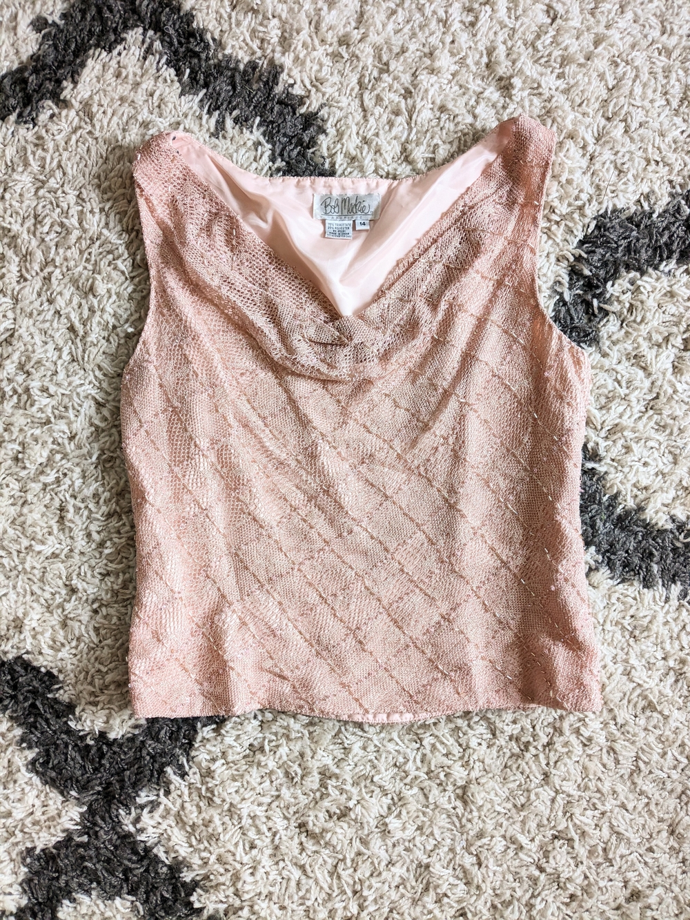 90s Bob Mackie Pink Beaded Crochet Sleeveless Top